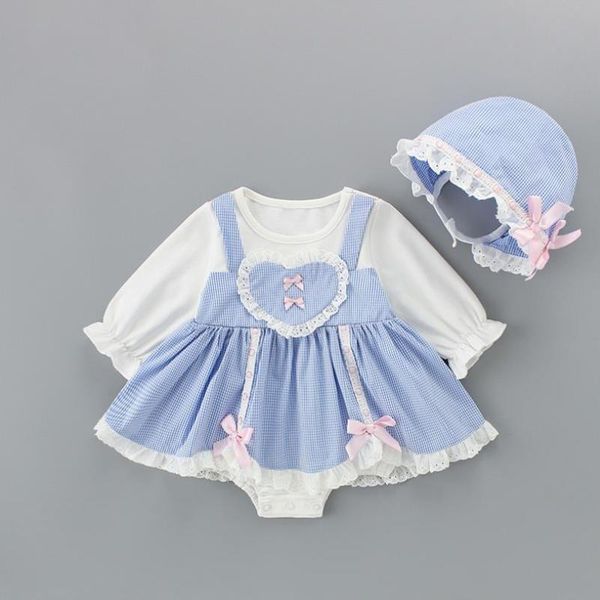 

0-24m baby spring bodysuits bow print fake two-pieces jumpsuit born girls overalls toddler outerwear for kids l798 jumpsuits, Blue