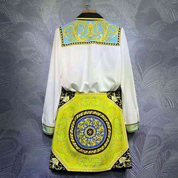 

dress seqinyy vintage summer suit female fashion design track beads white shirt + mini skirt printed flowers