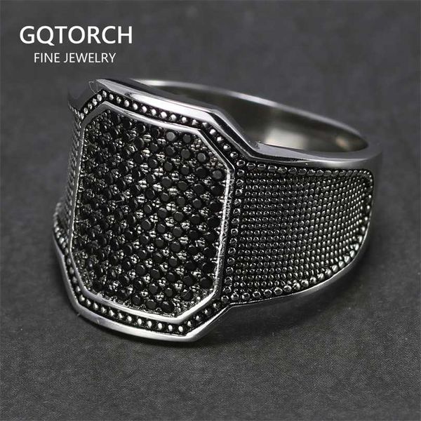 

solid 925 silver rings cool retro vintage turkish ring wedding jewelry for men black zircon stone curved design comfortable fits 211217, Slivery;golden