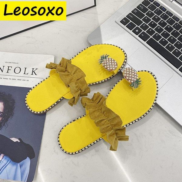 

slippers sweet women ananas lace girls slides low-heel sandals outdoor ladies beach shoes zapatos de mujer, Black