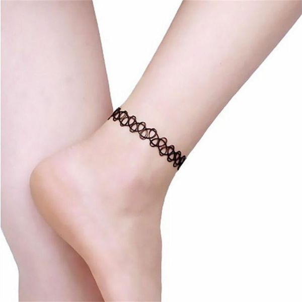 

link, chain tattoo choker stretch vintage anklet retro gothic punk elastic bracelet boho 80s 90s, Black