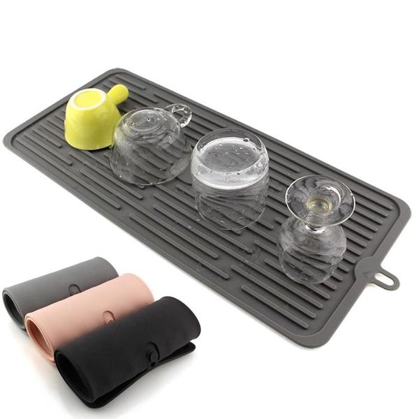 

silicone drainer tray kitchen plates cups goblet drying rack heat resistant placemat table mat storage & organization