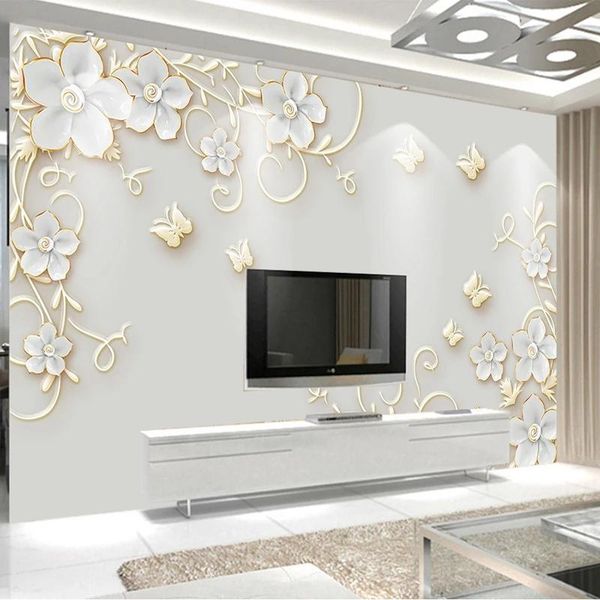 

wallpapers custom mural 3d embossed butterfly european flower pattern po living room tv sofa backdrop self adhesive wallpaper waterproof