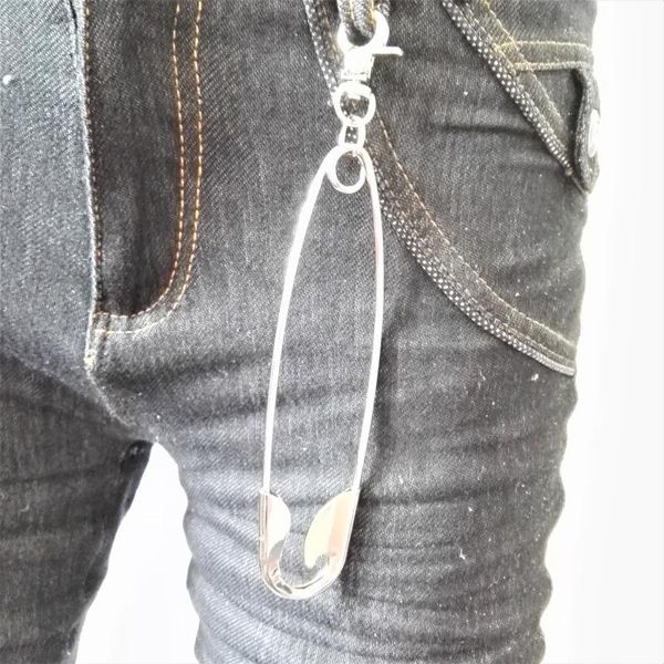 

keychains metal keychain saftey pin key chain clip women/men's hiphop rock, Silver