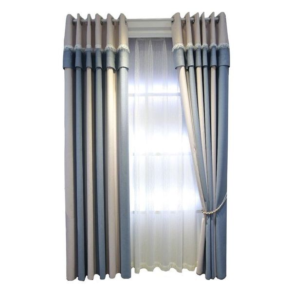 

modern minimalist nordic style striped cotton and linen mosaic curtain living room bay window shading customization & drapes