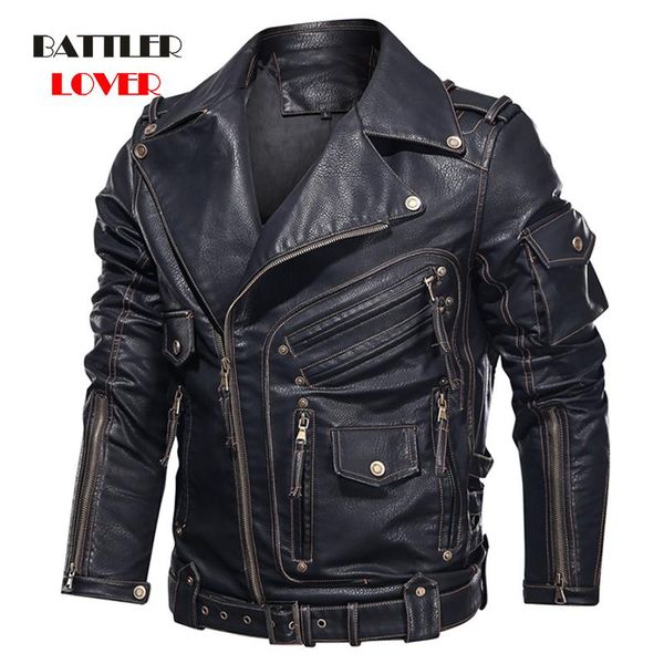 

men winter leather cowboy jacket fashion motorcycle biker jackets for male cool zipper pocket vintage punk coats plus size s-5xl men's, Black