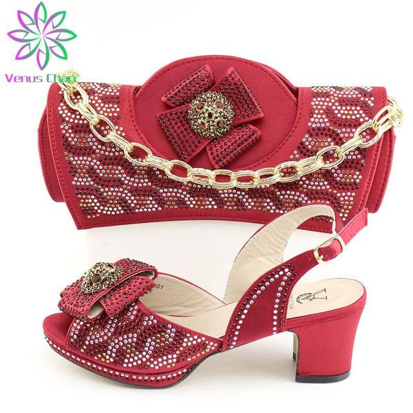 

dress shoes fashion italian shoe and bag set for party in women nigerian matching bags sets decorated with rhinestone, Black
