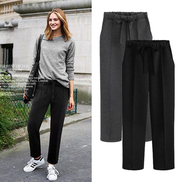 

women's pants & capris plus size casual women trousers 2021 spring ankle-length elegant elastic waist loose autumn female harem big, Black;white