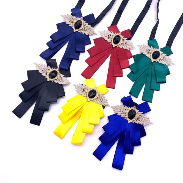 

neck ties british women wedding party gift bow tie cravat men elastic band necktie alloy rhinestone uniform layer chic satin ribbon bowtie, Blue;purple