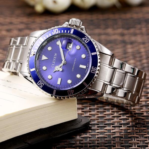 

wristwatches cle quartz watch innovative design calendar double ring scale steel strip, Slivery;brown