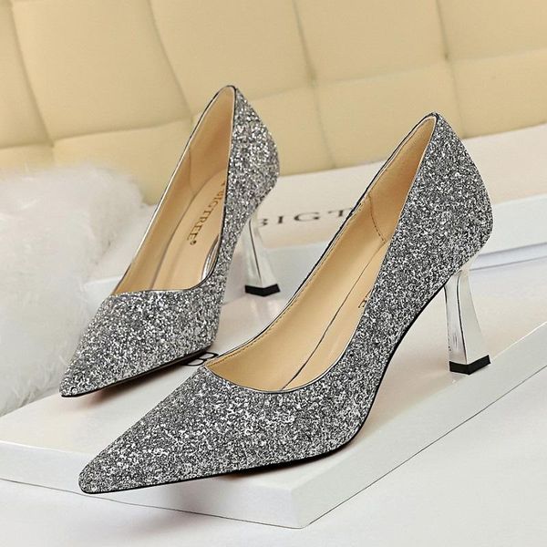 

dress shoes glitter women pumps luxury bling bridal wedding high heels stiletto pointed toe gold silver ladies party, Black