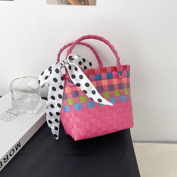 

new handbags color matching plastic woven small with gift p decoration bow bag factory direct sale