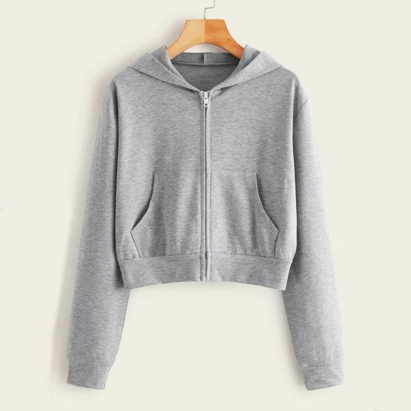 

women's hoodies & sweatshirts sport style short hoodie sweatshirt winter women casual long sleeve solid color zipper pocket loose pullo, Black