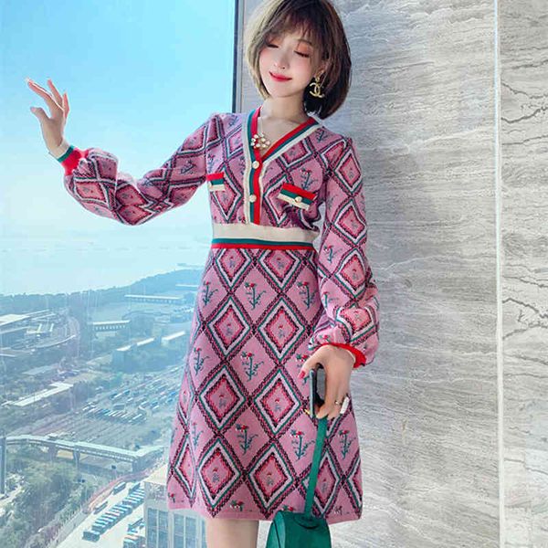 

dresses warm winter women jumper fashion v neck long sleeve plaid a line knitting sweater dress, Black;gray