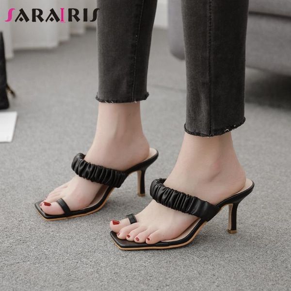 

dress shoes sarairis flip flop open toe pumps women summer fashion designer brand thin heel ladies solid high heels, Black