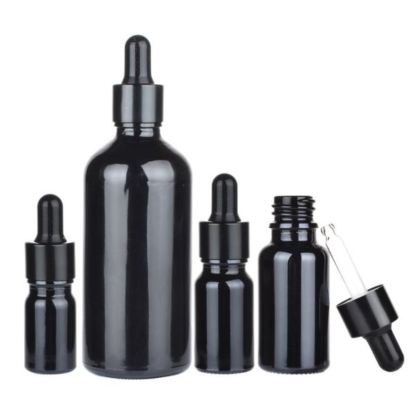 

storage bottles & jars 10pcs/lot 5ml 10ml 15ml 20ml 30ml 50ml 100ml black glass dropper bottle for essential oil with rose gold ring cap