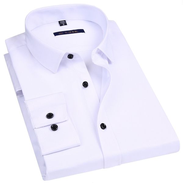 

men's shirts elasticity slim fit men dress casual long sleeved white black blue red male social formal shirt classic solid color design