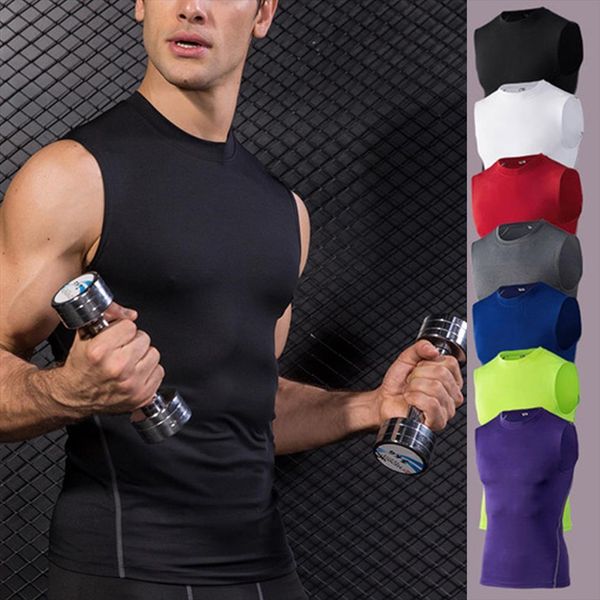 

men sports gym compression sleeveless vest tank base layer elastic quick drying singlet shirt ser88, White;black
