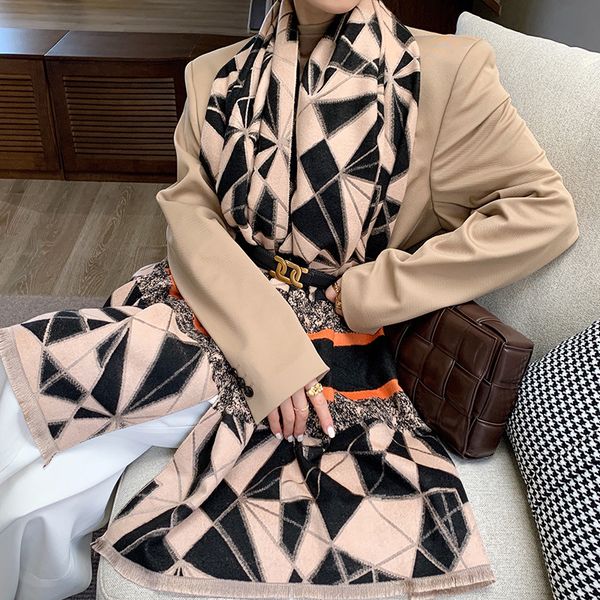 

scarf color matching autumn and winter warm cashmere-like womens shawl casual versatile double-sided korean style thickened wom, Blue;gray