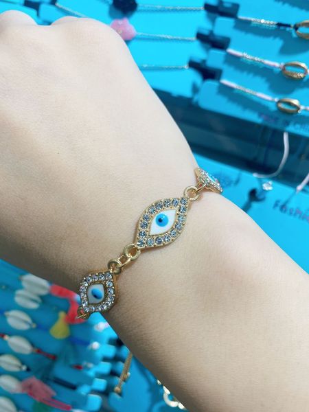

s2106 fashion jewelry evil eye bracelet rhinstone blue eyes chain bracelets, Golden;silver