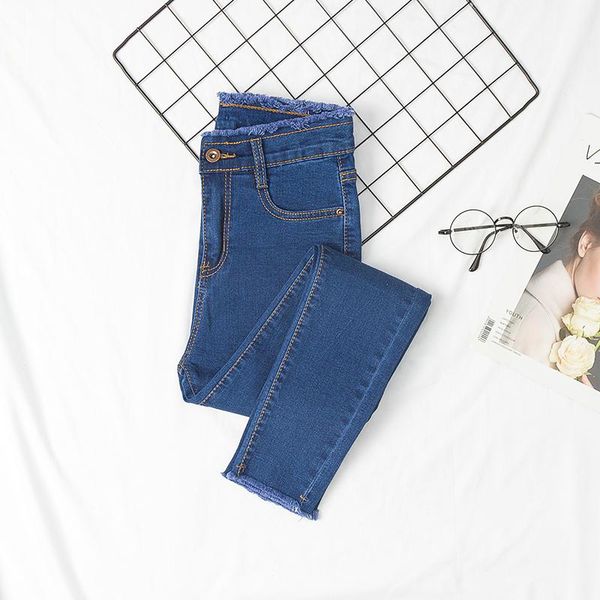 

women's jeans women pencil skinny slim tassel button solid womens bottoms basic jean classic korean style leisure trendy streetwear, Blue