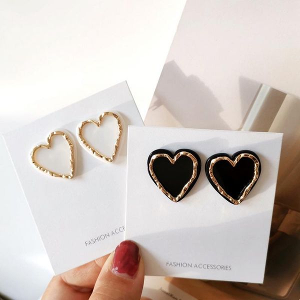 

geometric resin heart big stud earrings for women fashion vintage exaggerated joker wearing jewelry accessories, Golden;silver