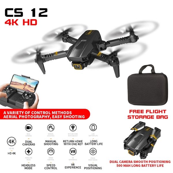 

mini folding four axis aircraft cs12 hd 4k dual lens fixed height aerial uav drone
