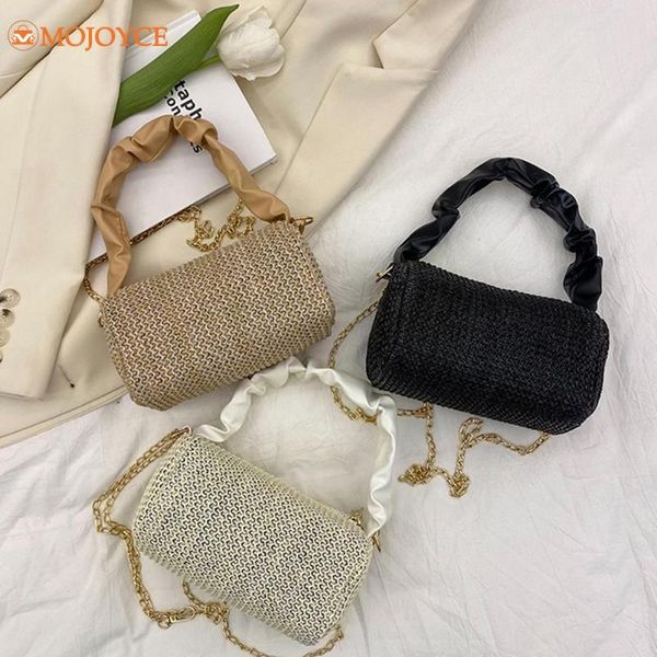 

evening bags simple female solid color crossbody women chain straw woven beach travel handbags pleated strap shoulder bagsl