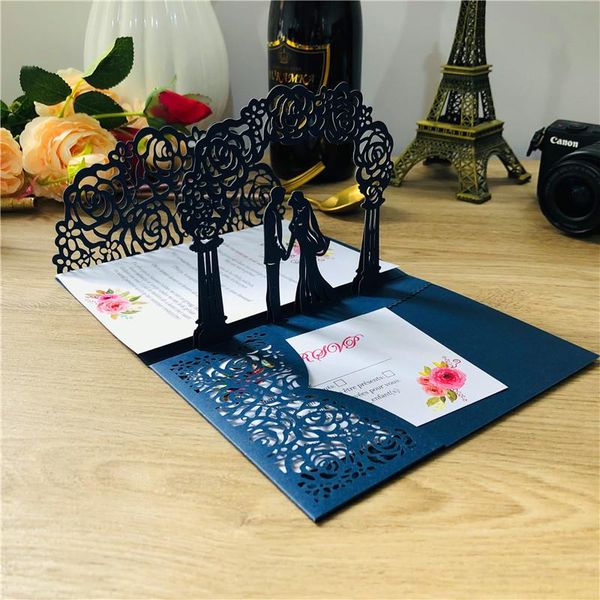 

greeting cards 50pcs 3d invite pocketfold wedding invitation three folded card laser cut rose pocket invitations cover party