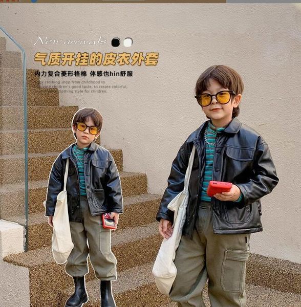 

jackets 2021 wholesale girls boys pu leather thicken coat winter cotton full sleeve kids jacket 1-7 years pw138, Blue;gray