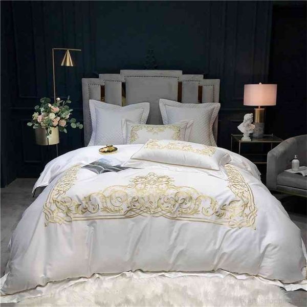 

4cs premium white set with zipper ties 1000tc egyptian cotton embroidery 1 duvet cover 2 pillowcase 1flat bed sheet