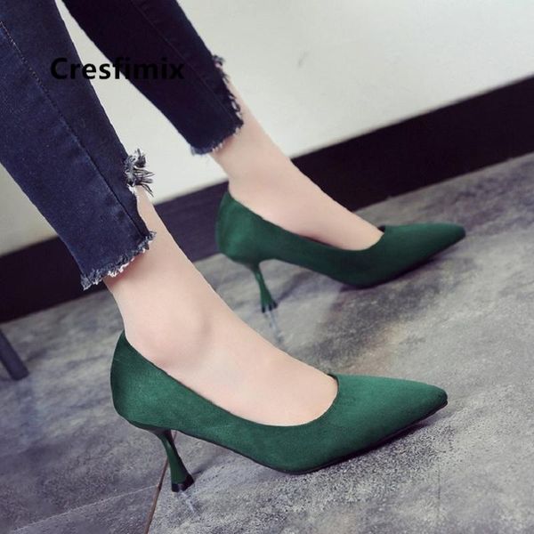 

cresfimix women fashion sweet office green high heel shoes lady casual slip on heels female leisure pumps szpilki damskie a5512 dress, Black