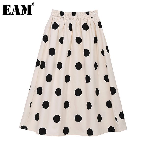 

[eam] blue casual dots pleated spliced high elastic waist half-body skirt women fashion spring summer 1dd8532 210512, Black