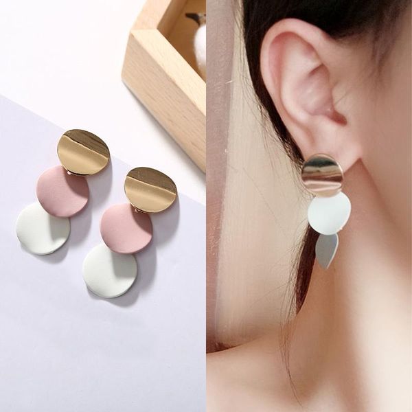 

arrival gifts fashion jewelry 3 colors geometric alloy earring 1pair round metal allergy dangle & chandelier, Silver