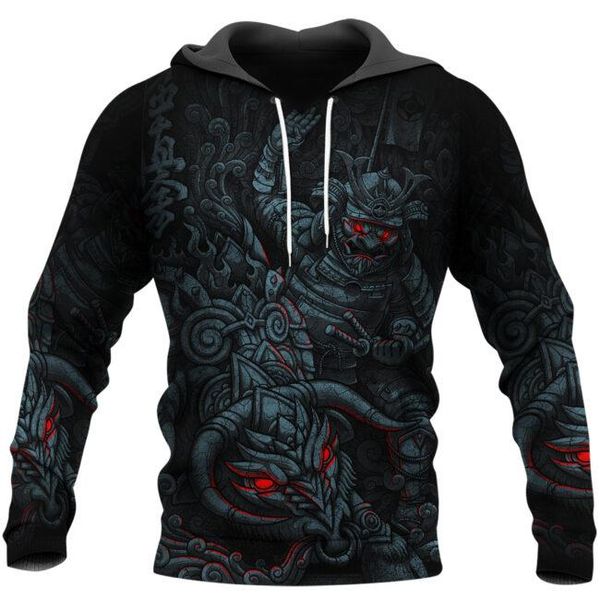 

men's hoodies & sweatshirts samurai 3d all over printing clothing fashion casual sweatshirt for man and women, Black
