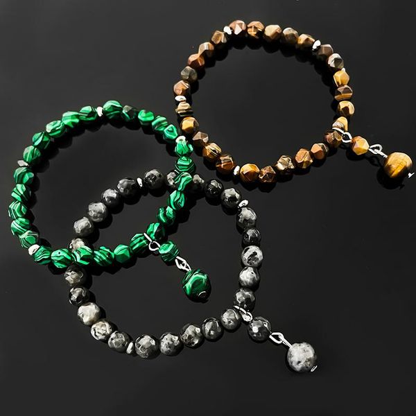 

beaded, strands geometry faceted natural stone bracelet 6mm amethyst/labradorite/malachite/red agate beads strand bracelets for women, Black