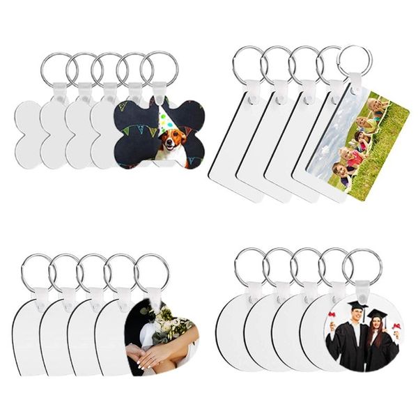 

keychains 16 pcs/set sublimation blank thermal transfer key chain double-side printed mdf keyrings tags with split rings, Silver