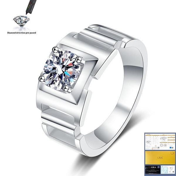 

cluster rings 925 sterling silver men's jewelry 1ct 6.5mm vvs1 gemstone ring anniversary wedding natural moissanite, Golden;silver