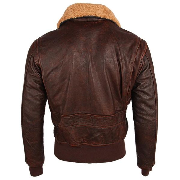 

men's leather & faux vintage distressed men jacket quilted fur collar 100% calfskin flight man winter coat m253, Black