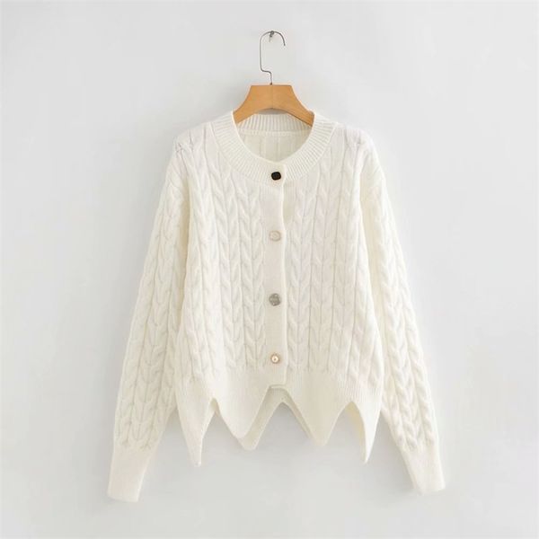 

autumn winter sweater jumpers wave hem black white chic knit jacket loose coats oversized irregular cardigans 210430