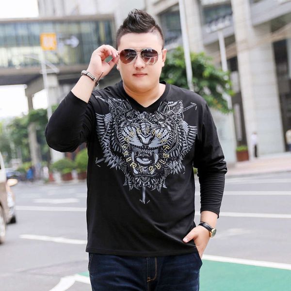 

tiger print t-shirt men's fat brother loose long sleeve round neck fashion brand large wear, White;black