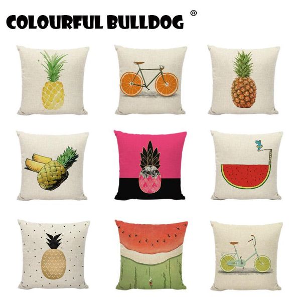 

fruit cushion covers pineapple watermelon pillowcases office 17.7*17.7 cotton linen home decor printing bikes throw pillow cases cushion/dec