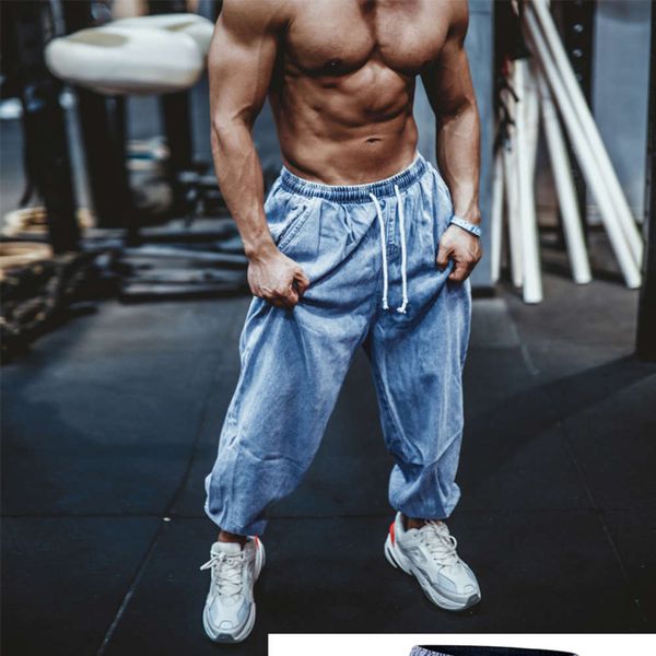 

gym losse men jeans european mate washing hip hop, Blue