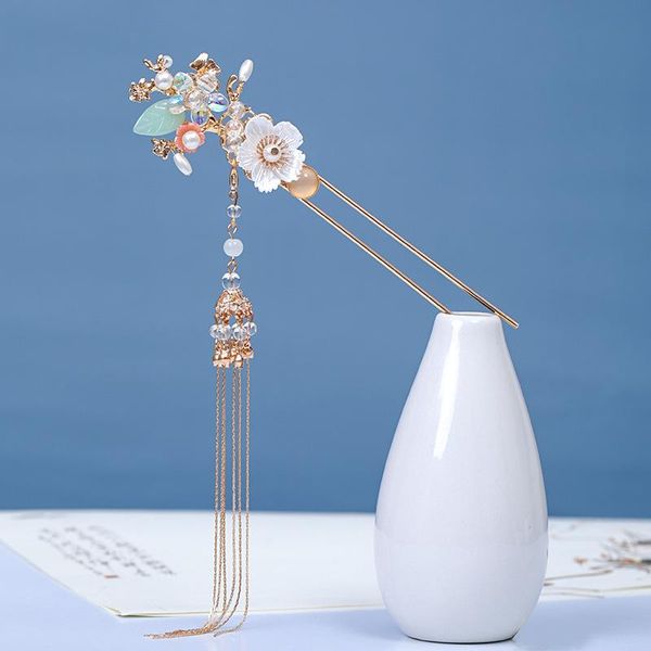 

hair clips & barrettes the ancient style stepped hairpin. hanfu shell hairpin headdress super fairy tassel classical accessory ml, Golden;silver