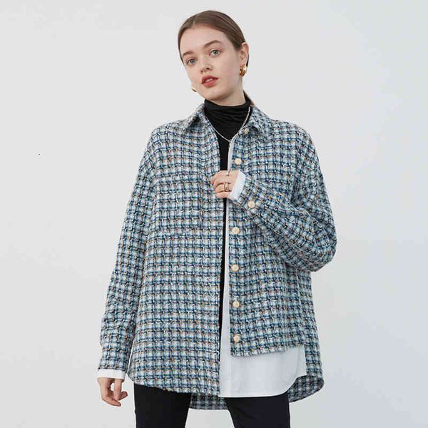

women's suits & blazers [eam] loose fit blue tweed split big size jacket lapel long sleeve women coat fashion spring autumn 2022 1db589, White;black