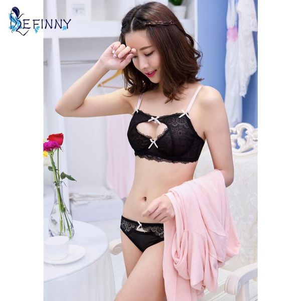

bras sets thin cotton lace bra set breathable comfortable + panties, Red;black