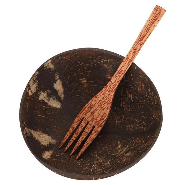 

set coconut shell bowl wood fruit salad creative storage with fork bowls