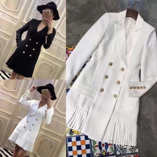 

women's suits & blazers 2021 europe spring slim suit collar double breasted coat dress hem fold, White;black