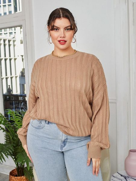 

plus drop shoulder sweater h1fb#, Black