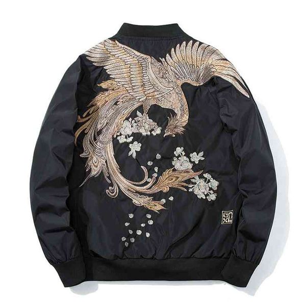 

spring pilot bomber jacket men women bird embroidery baseball jacket fashion casual youth couples coat japan streetwear 210820, Black;brown